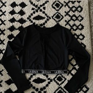 La Senza Black Long Sleeve Crop Top with Lace Detail
